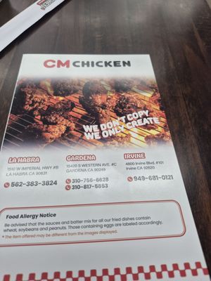 Menu photo 3 CM Chicken Irvine, CA
