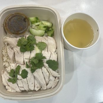 Rooster & Rice - Left - "The Original" & Right - Complimentary Chicken Broth - Thai Near Me - San Francisco, California