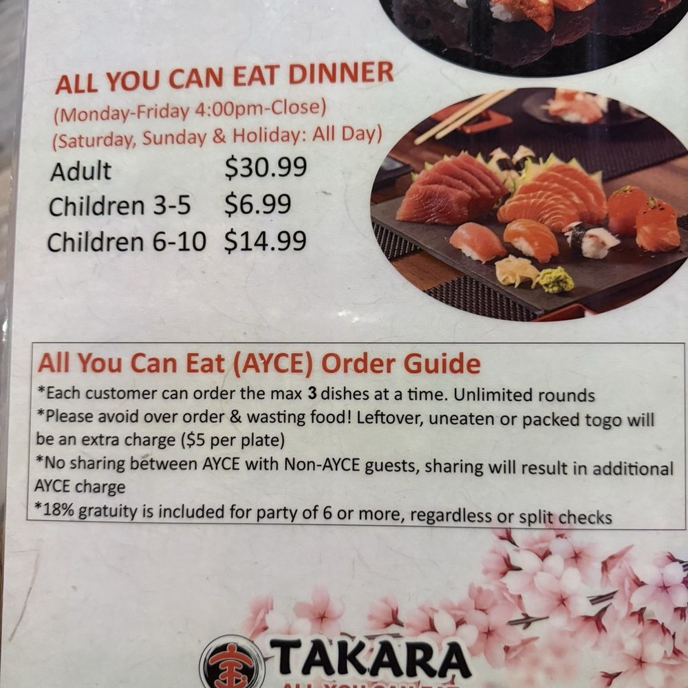 Takara - Explanation of their All You Can Eat menu - Japanese Near Me - North Richland Hills, Texas Takara - Explanation of their All You Can Eat menu - Japanese Near Me - North Richland Hills, Texas