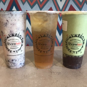 Sharetea - Left: handmade taro w/red bean blended in  Middle: wintermelon tea  Right: matcha red bean blended w/ice cream - Bubble Tea Near Me - Vallejo, California