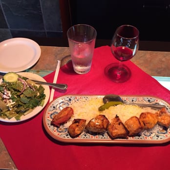 Cafe Izmir - Chicken kabob with side salad. - Middle Eastern Near Me - Dallas, Texas