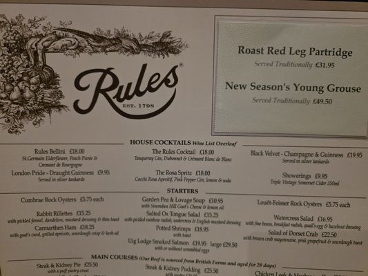 Menu photo 3 Rules London, XGL Menu photo 3 Rules London, XGL