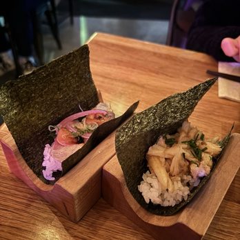 Yonsei Handrolls - Seared Albacore and Marin Dungeness (right) - Japanese Near Me - Oakland, California