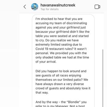Havana - The owners response to us expressing our experience. - Cuban Near Me - Walnut Creek, California Havana - The owners response to us expressing our experience. - Cuban Near Me - Walnut Creek, California