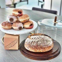 Variety of sourdoughnuts and sourdough bread