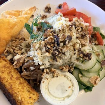 Babz Bistro - Mediterranean bowl with tofu, crab Rangoon and corn bread. - Food Trucks Near Me - Maysville, Kentucky