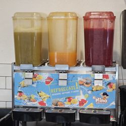 Fonda Colombiana #2 - Fresh fruit juices (left to right: lulo fruit, passionfruit, and blackberry).