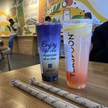 Teaspoon - Dirty ube latte and guava sunset lemonade. Both SO GOOD - Bubble Tea Near Me - Austin, Texas