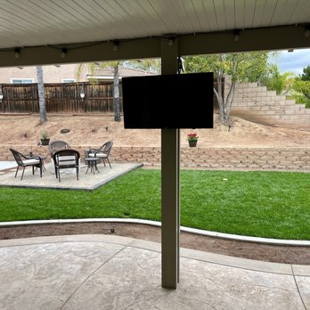 MVP - Mobile Video Plus - Articulating mount on a Alumawood patio cover. TV is a 42inch Samsung - Home Theatre Installation Near Me