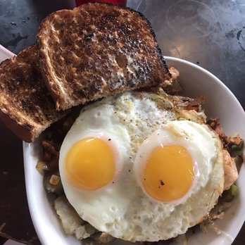 HangOverEasy - Chicken and chorizo scramble with sunny side up eggs! - Breakfast & Brunch Near Me - Cincinnati, Ohio