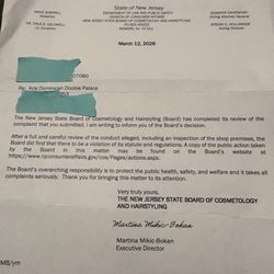 Kris Dominican Doobie Palace - Correspondence from The state Board of licensing and cosmetology.