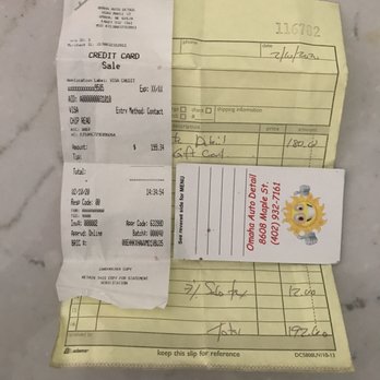 OAD - Omaha Auto Detail - Original receipt and "gift card". - Auto Detailing Near Me - Omaha, Nebraska