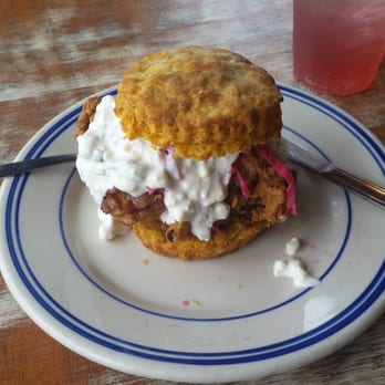 Handsome Biscuit - Bleu Blazer Fried Chicken w/spicy pickled red cabbage & bleu cheese dressing - Breakfast & Brunch Near Me - Norfolk, Virginia