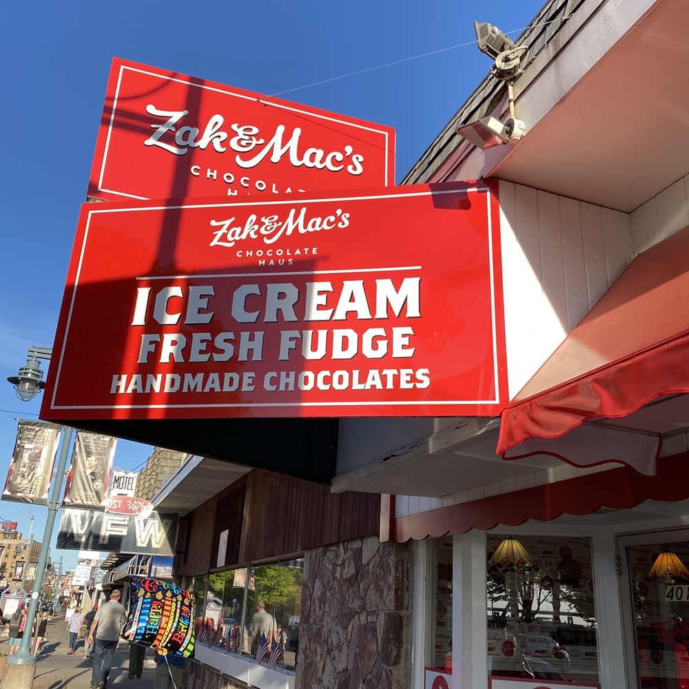 Zaks Candy House - a sign for ice cream - Ice Cream & Frozen Yogurt Near Me - Sault Ste. Marie, Michigan