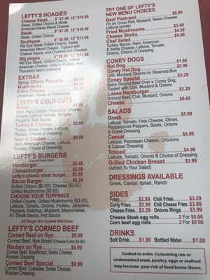 Menu photo 1 Lefty's Cheesesteaks Livonia, MI