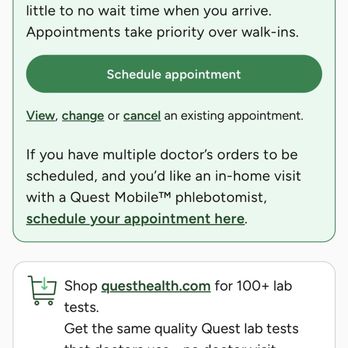 Quest Diagnostics - Quest Diagnostics at Questhealth.com is the app or site for scheduling online before you go in. Walk ins have a long wait. - Laboratory Testing Near Me - Hemet, California Quest Diagnostics - Quest Diagnostics at Questhealth.com is the app or site for scheduling online before you go in. Walk ins have a long wait. - Laboratory Testing Near Me - Hemet, California
