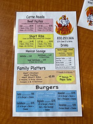 Menu photo 2 Pollos El Gallo La Vernia, TX