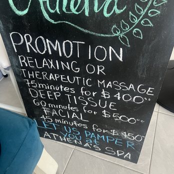 Athena Spa - Promotion menu board - Day Spas Near Me - Puerto Vallarta, JAL