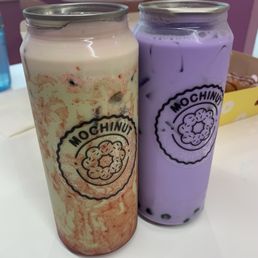 Matcha strawberry w/o boba and ube milk tea w/ boba