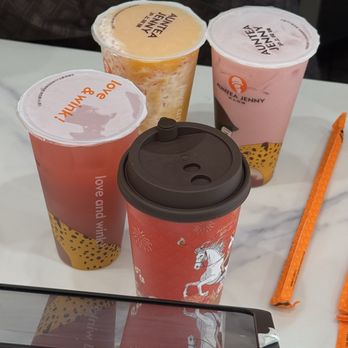 Auntea Jenny - classic mango pomelo sago (smoothie), strawberry green milk tea daifuku, matcha strawberry fresh milk, premium jasmine green tea latte - Bubble Tea Near Me - Irvine, California