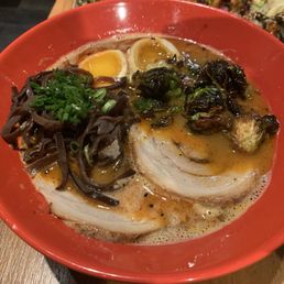 Spicy miso Ramen with torched brussel sprouts.