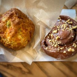 Knead Doughnuts - Cheddar jalapeño scone and a Chocolate Babka