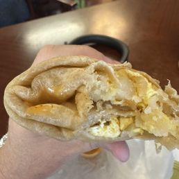 Breakfast burrito with potato. Supposed to come with beans but didn't. Breakfast burrito with potato. Supposed to come with beans but didn't.