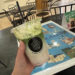 Tea's Company - Matcha latte with salted crème and strawberry purée