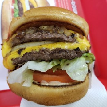 In-N-Out Burger - Double Double with grilled chopped onions - Fast Food Near Me - Millbrae, California In-N-Out Burger - Double Double with grilled chopped onions - Fast Food Near Me - Millbrae, California