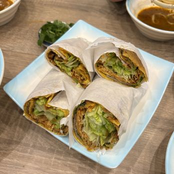 Mini Potstickers - Chinese burrito (煎餅) with beef and pork floss (cilantro on the side) - Chinese Near Me - San Francisco, California Mini Potstickers - Chinese burrito (煎餅) with beef and pork floss (cilantro on the side) - Chinese Near Me - San Francisco, California