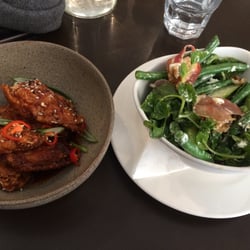 Saltbush Restaurant & Cafe - Chicken wings and the side broccolini with feta!