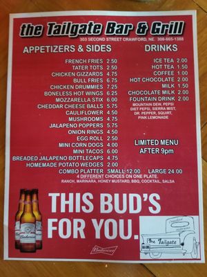 Menu photo 2 Tailgate Bar & Grill Crawford, NE