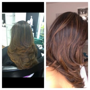 Veronica Miller - Indoor vs natural lighting. Caramel balayage, trim, and blowout - Hair Stylists Near Me - Arcadia, California Veronica Miller - Indoor vs natural lighting. Caramel balayage, trim, and blowout - Hair Stylists Near Me - Arcadia, California