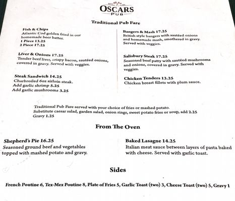 Menu photo 2 Oscars Pub Sherwood Park, AB
