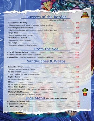 Menu photo 2 Mallory's Restaurant and Bar Westmorland, CA