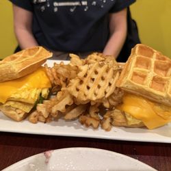 Egg and Cheese Waffle Sandwich and Waffle Fries