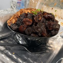 Loaded Cornbread Bowl Burnt ends and pulled pork