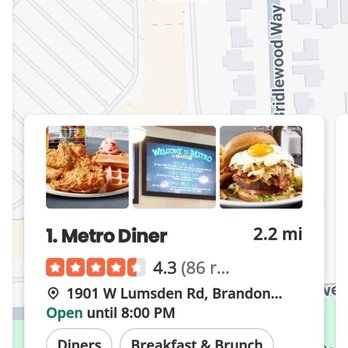 Metro Diner - Business address and the rating I was looking at when I ordered I should have known better. - Diners Near Me - Brandon, Florida Metro Diner - Business address and the rating I was looking at when I ordered I should have known better. - Diners Near Me - Brandon, Florida