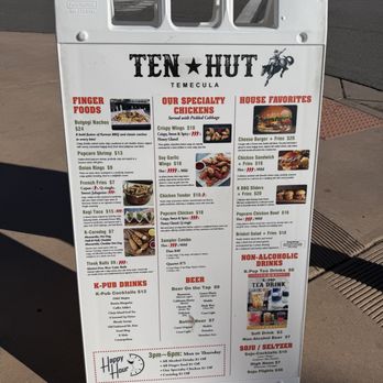 Ten Hut - Menu - Pubs Near Me - Temecula, California