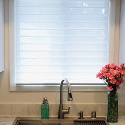 Sterling Custom Window Coverings - Hunter Douglas Silhouette Shade in Terra Blue Agave with motorization