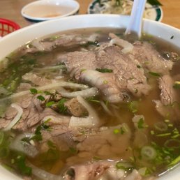 Brisket and freshly made meatball pho. Brisket and freshly made meatball pho.