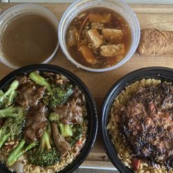 Wing Wah - Centereach - Beef Beef with Broccoli Lunch Special, Pork Egg Foo Young Lunch Special, Hot and Sour Soup, Roast Pork Egg Roll, Pork Egg Foo Young gravy.