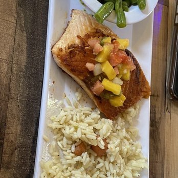 The Power Plant Texas Grill - Salmon, rice & green beans - New American Near Me - Seguin, Texas The Power Plant Texas Grill - Salmon, rice & green beans - New American Near Me - Seguin, Texas