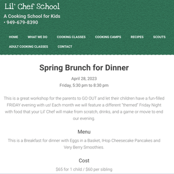 Lil' Chef School - Their website and my confirmation advertised this menu, but they substituted with frozen cheesy fries without any communication. - Cooking Schools Near Me - Irvine, California