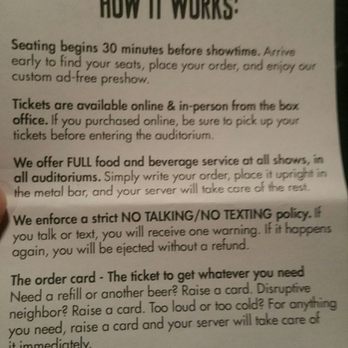 Alamo Drafthouse Cinema Springfield - The rules and order ticket. - Cinema Near Me - Springfield, Missouri