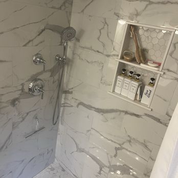 Anderson Installations - What was once a fiberglass tub is now a walk in oasis. - Tiling Near Me - Westminster, Massachusetts