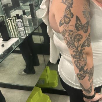 Royalty Tattoo Collective - memorial sleeve (8 monarchs, cliff tattoo, handwriting, human heart with wildflowers, 2 otters, and more!) - Tattoo Near Me - Burlingame, California