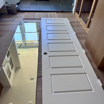 Handy Khan - Door removed for installation. Mirror professionally bonded and allowed to cure for 24 hours before reinstalling the door. - Handyman Near Me Handy Khan - Door removed for installation. Mirror professionally bonded and allowed to cure for 24 hours before reinstalling the door. - Handyman Near Me