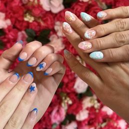 Both used small tips (not acrylics) as well as light pink build a gel Both used small tips (not acrylics) as well as light pink build a gel