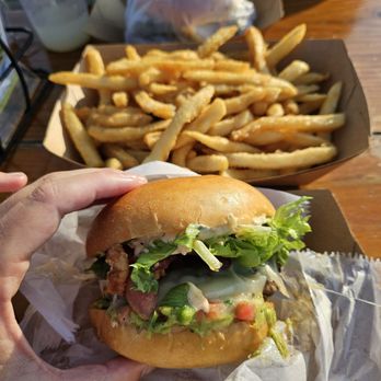 Fish Heads Bar and Grill - West Coast Burger and appetizer family size fries - American Near Me - Nags Head, North Carolina Fish Heads Bar and Grill - West Coast Burger and appetizer family size fries - American Near Me - Nags Head, North Carolina